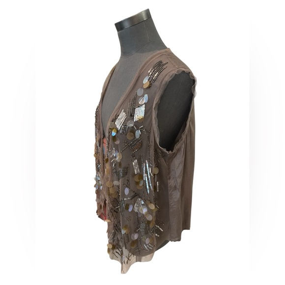Chico's Embellished Mesh Vest Taupe Sequin Beaded Size M - Picture 2 of 11